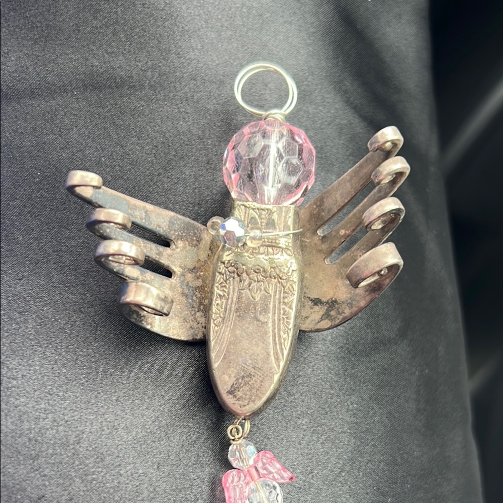 Silver and Pink Mixed Media Art Sculpture